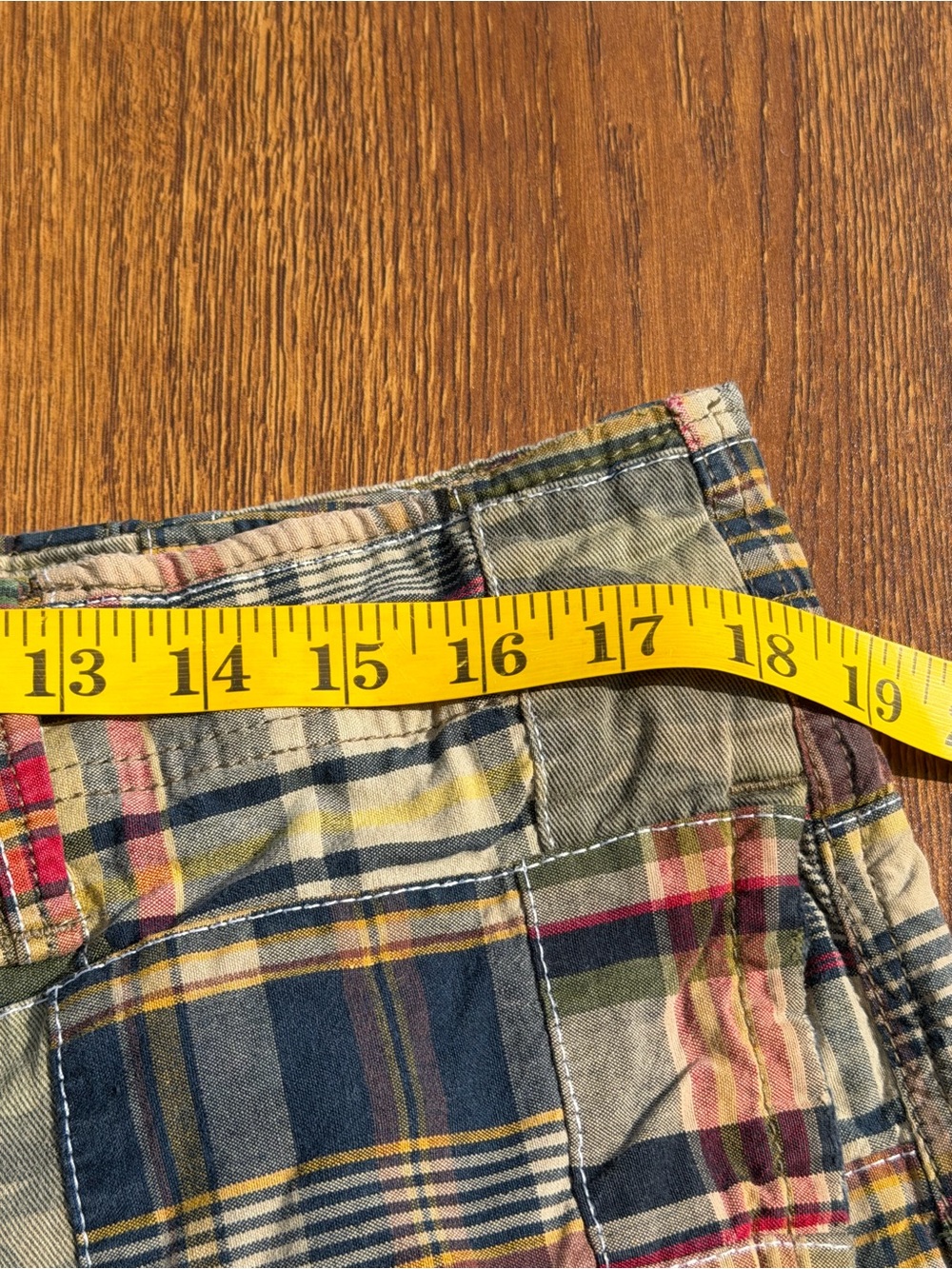 American Eagle Patchwork Madras Shorts Men’s 34 Cotton Plaid Longer Length - Picture 7 of 13